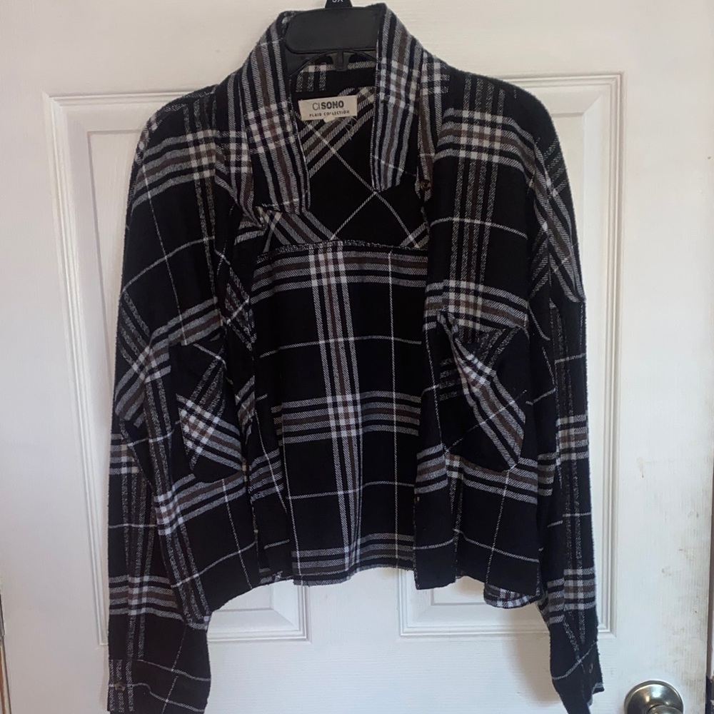 Ci Sono Black and White Plaid Women's cardigan